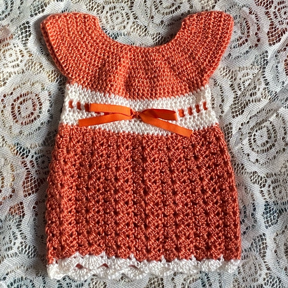Handmade Orange and White Crochet Baby Dress